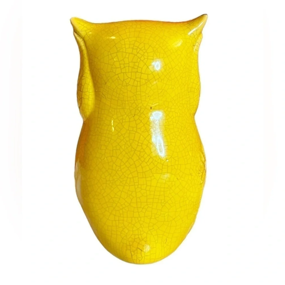 Ceramic Mustard Yellow Owl Floral Relief Luminary with LED Lights Home Decor
